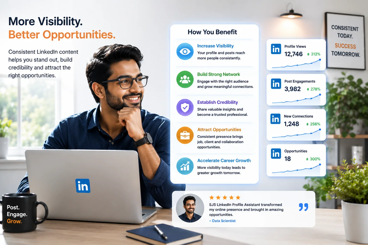 LinkedIn professional growth through consistent content, stronger visibility and opportunities